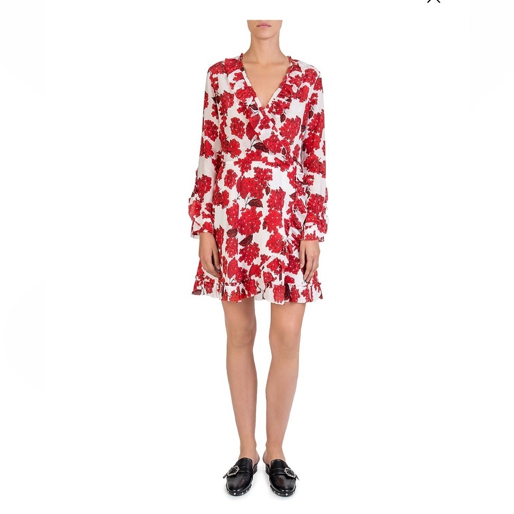 The Kooples Hortensia Print Silk Ruffled Silk Wrap Dress Size 1